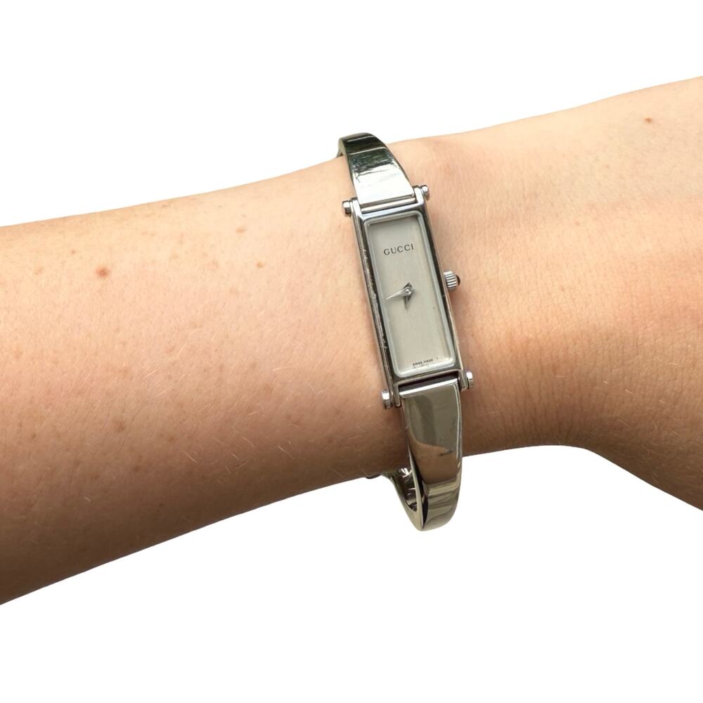 Vintage Gucci Bangle Watch | Women's Silver Rectangle Dial Swiss Made